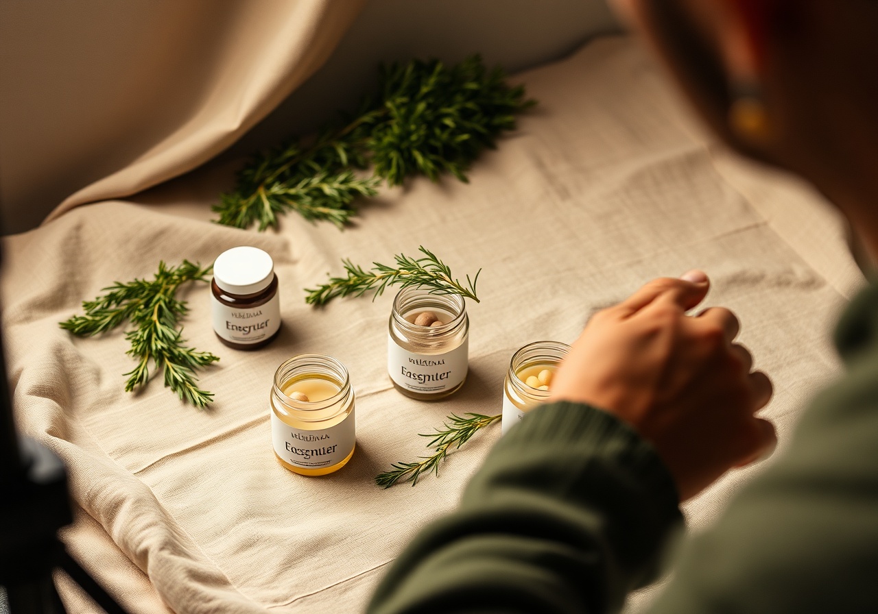 Editorial lifestyle photography featuring sage green tones and warm natural lighting on a calm workspace