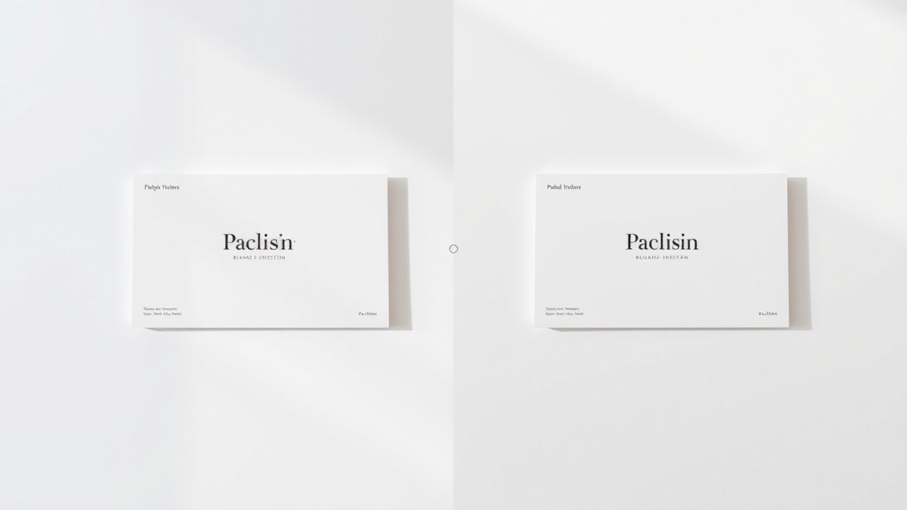 A refined brand visual system on clean surfaces with soft natural lighting