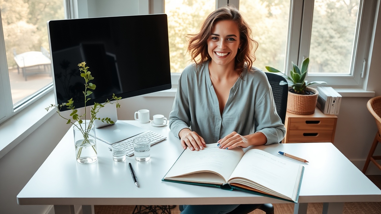 A calm workspace with a laptop and a plant representing a remote-first culture